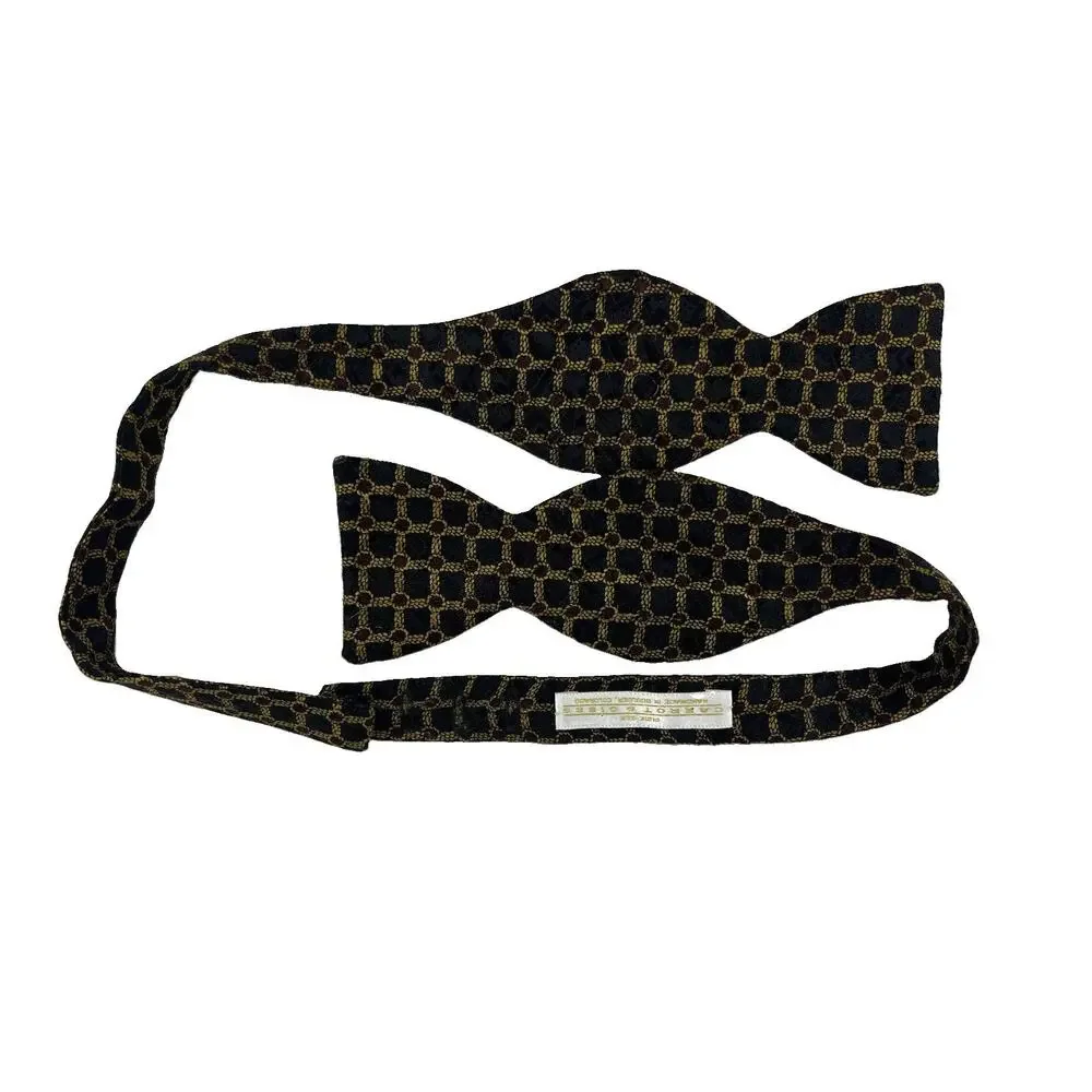 CARROT & GIBBS Bow Tie Black, Maroon and Gold Pattern Design Button Adjustments